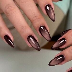 Women’s brand new press on nails fake false nails 24pcs almond shape dark brown